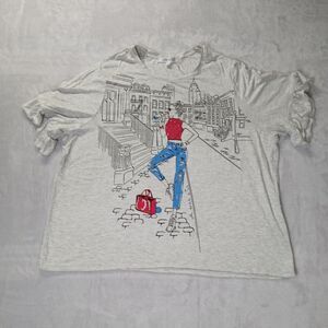 Love + Lace Women's 2X Bedazzled Graphic Top W/ Ruffled Sleeves